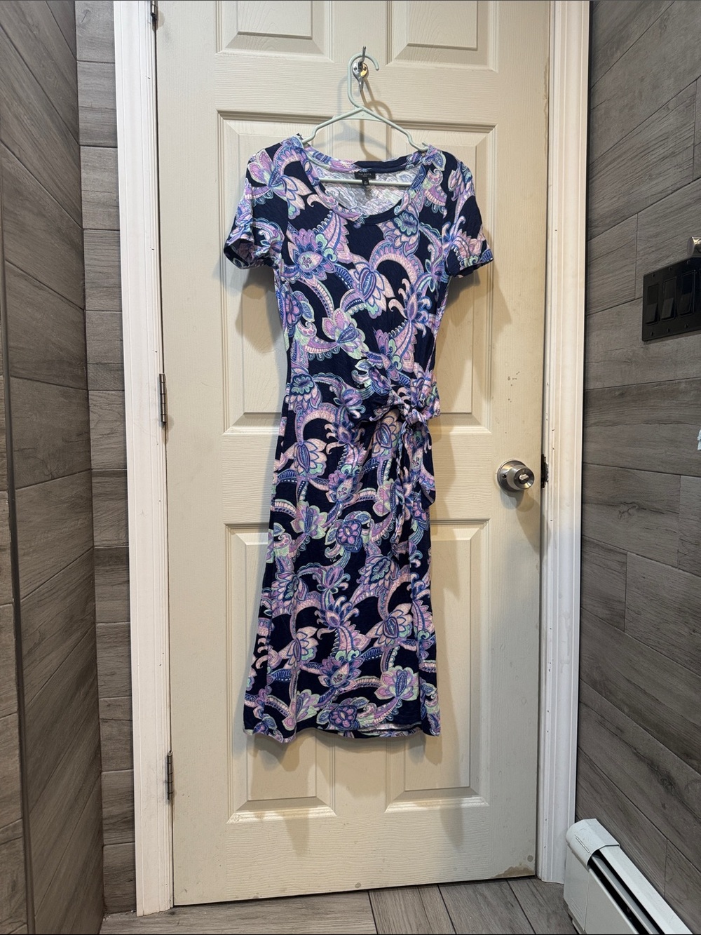 Talbots Navy Midi Dress with Lavender Floral Paisley